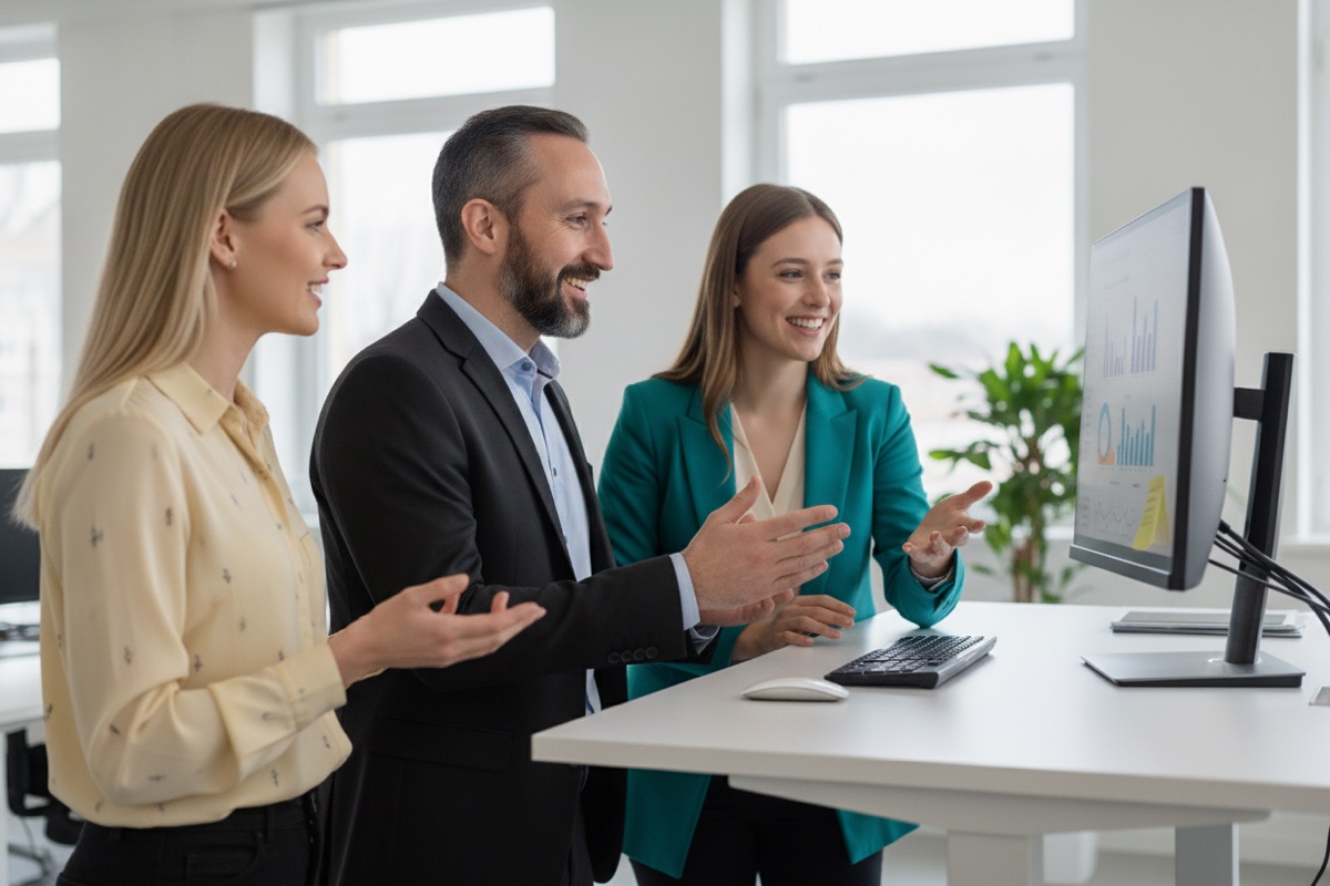 NovaData Solutions analysiert mit dem Kunden am Bildschirm die KI-Potenziale und Kosten eines KI-Agenten